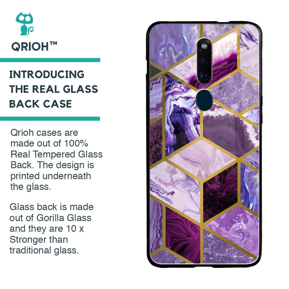 Purple Rhombus Marble Glass Case for Oppo F11 Pro