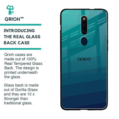 Green Triangle Pattern Glass Case for Oppo F11 Pro