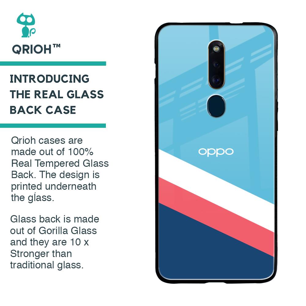 Pink & White Stripes Glass Case For Oppo F11 Pro