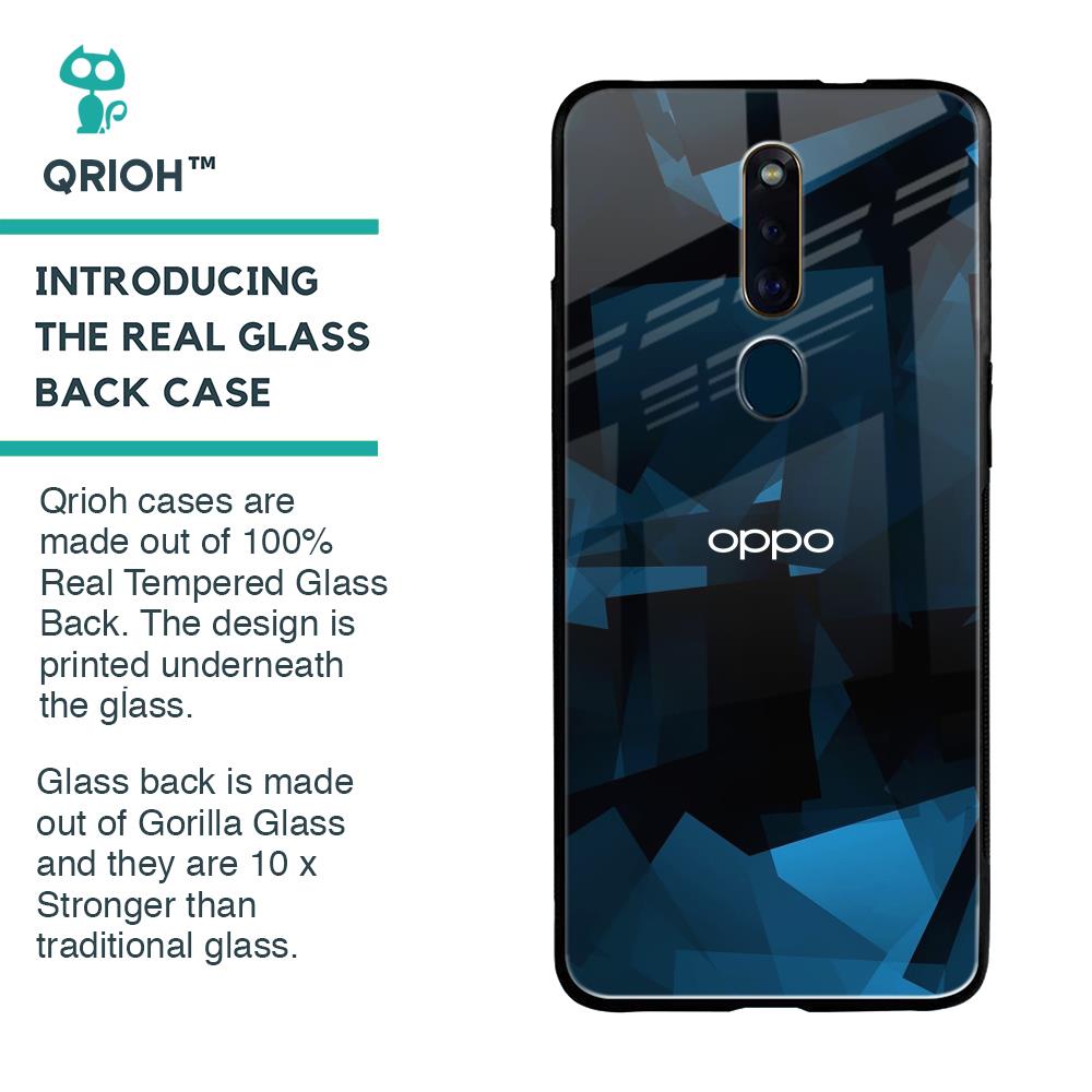 Polygonal Blue Box Glass Case For Oppo F11 Pro