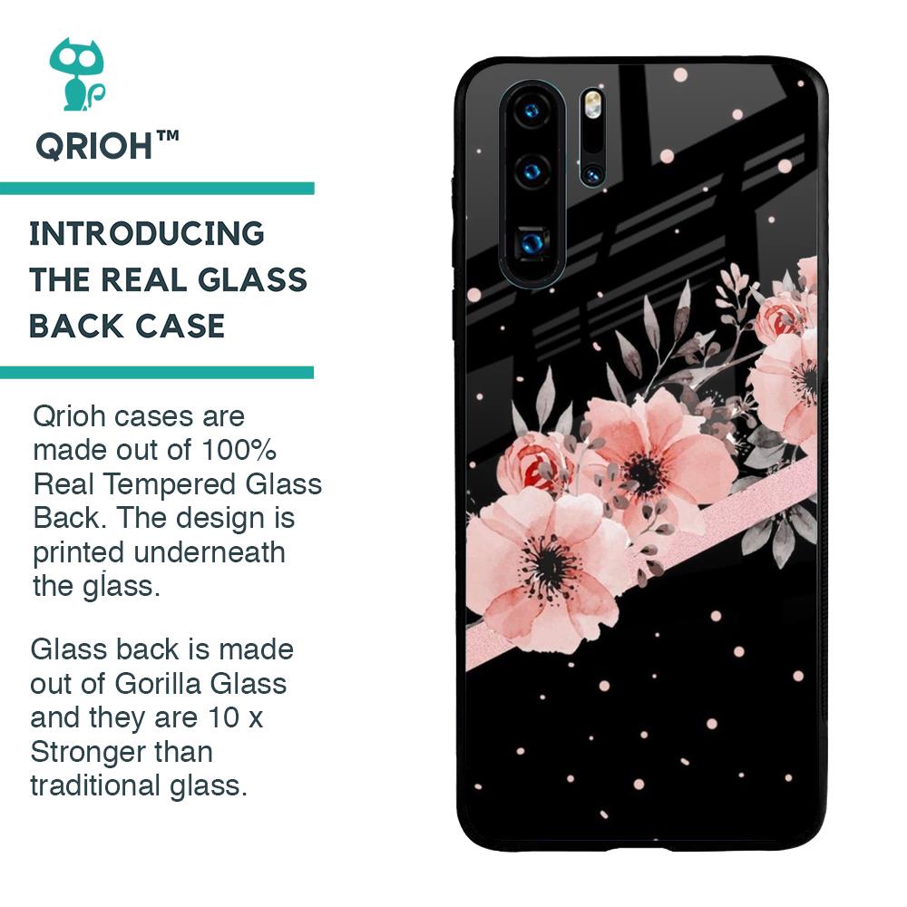 Floral Black Band Glass Case For Huawei P30 Pro