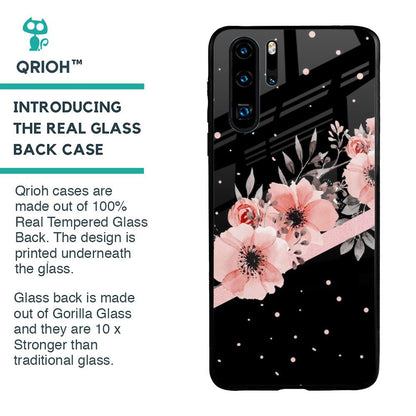 Floral Black Band Glass Case For Huawei P30 Pro
