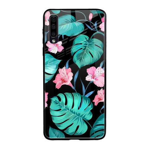 Tropical Leaves & Pink Flowers Samsung Galaxy A70 Glass Back Cover Online