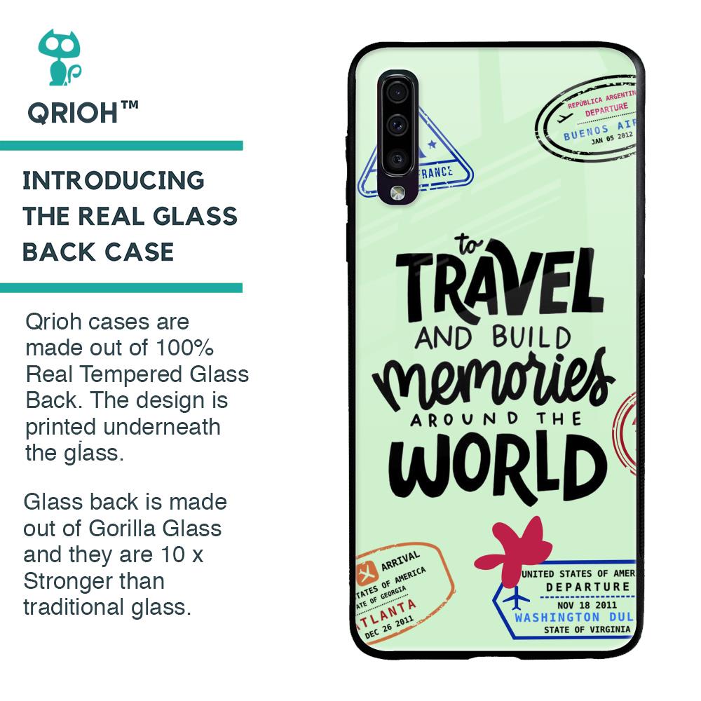 Travel Stamps Glass Case for Samsung Galaxy A70