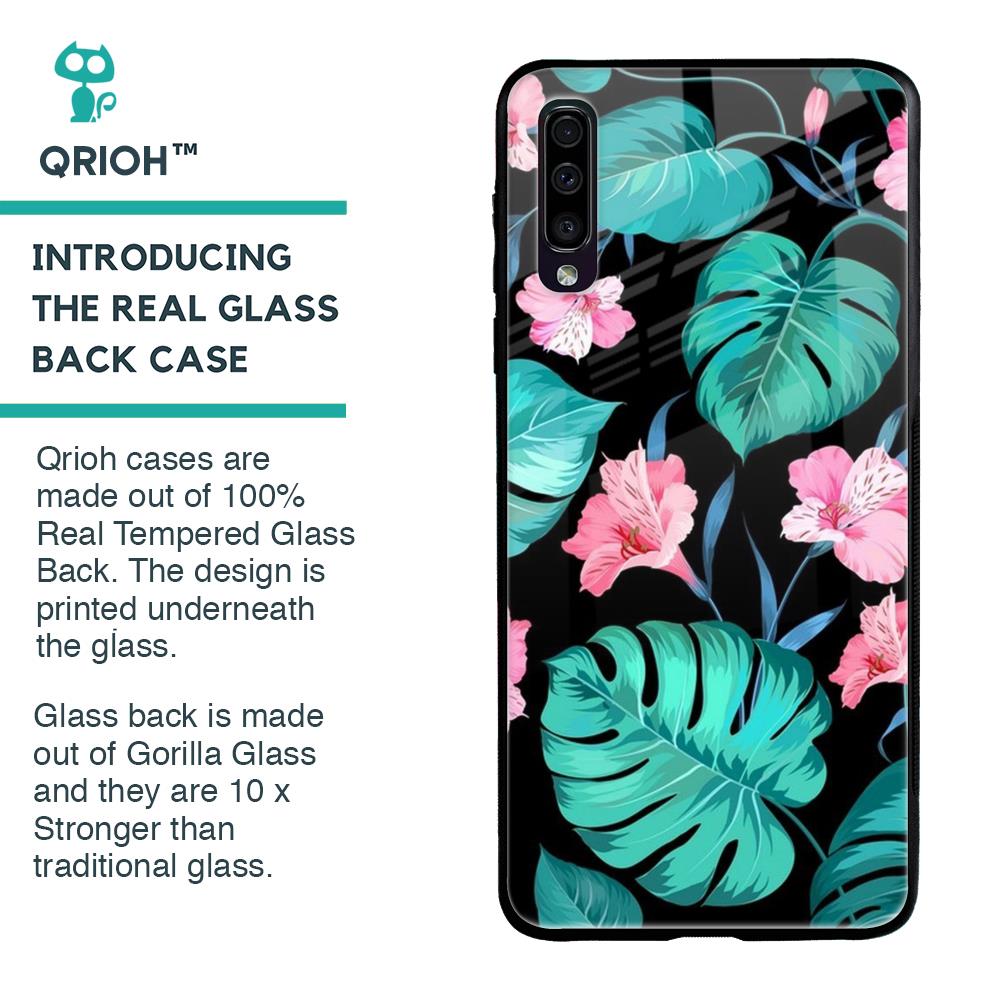 Tropical Leaves & Pink Flowers Glass case for Samsung Galaxy A70