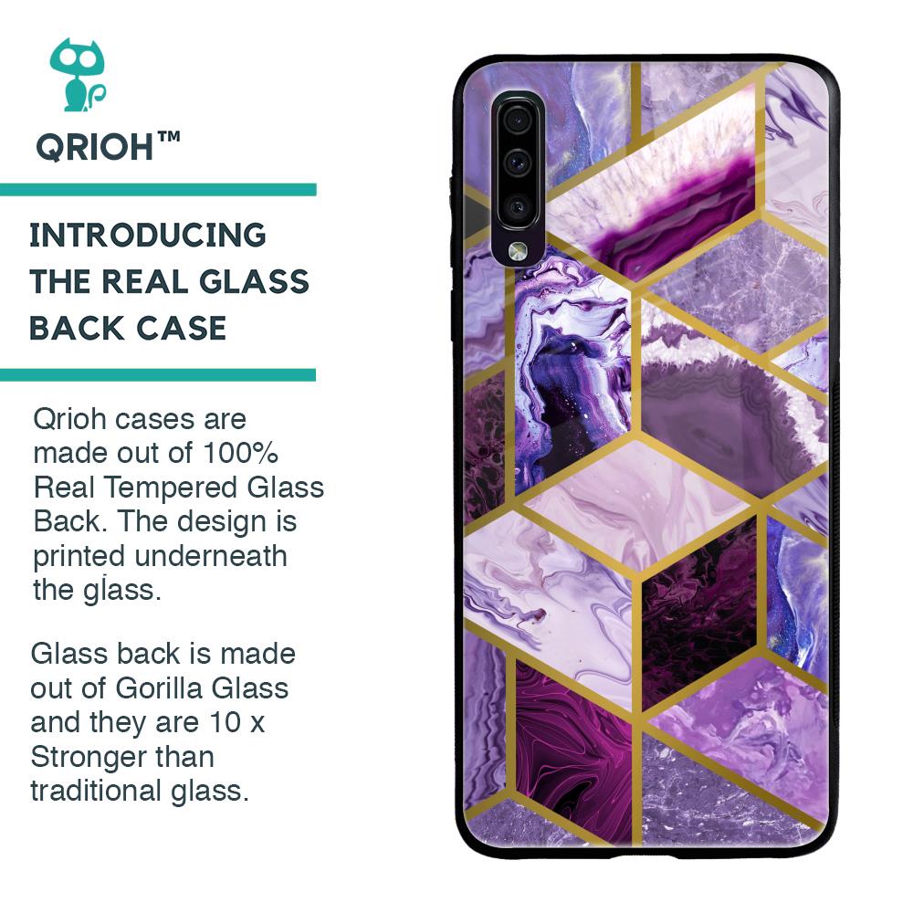 Purple Rhombus Marble Glass Case for Samsung Galaxy A70