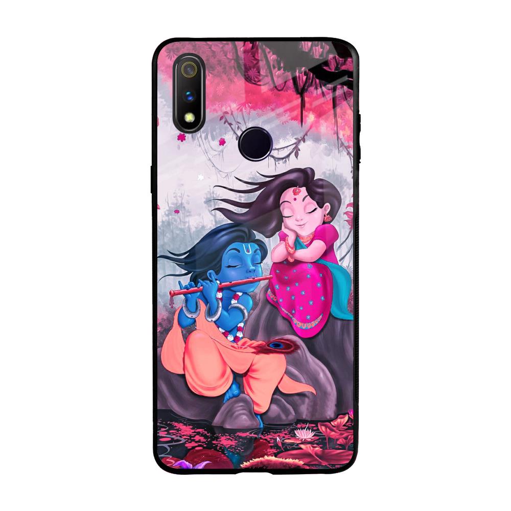 Radha Krishna Art Realme 3 Pro Glass Back Cover Online