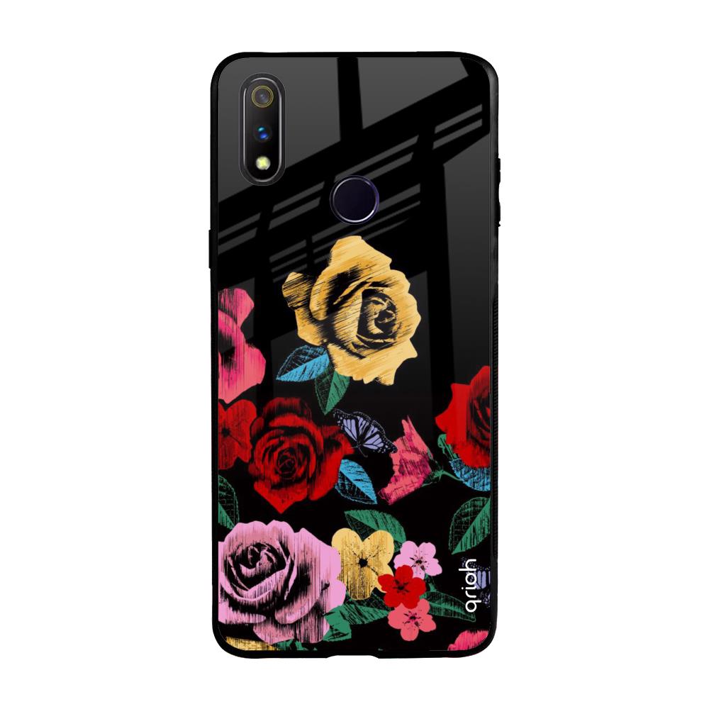 Floral Decorative Realme 3 Pro Glass Back Cover Online