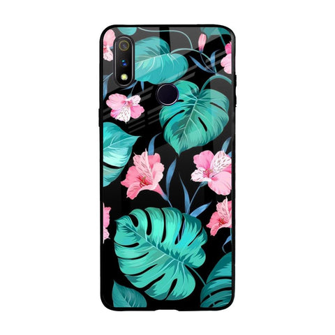 Tropical Leaves & Pink Flowers Realme 3 Pro Glass Back Cover Online