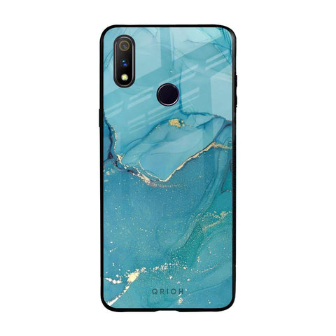 Blue Golden Glitter Realme 3 Pro Glass Back Cover Online