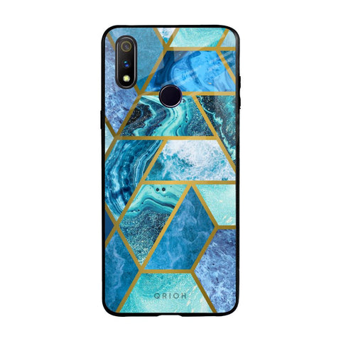 Turquoise Geometrical Marble Realme 3 Pro Glass Back Cover Online