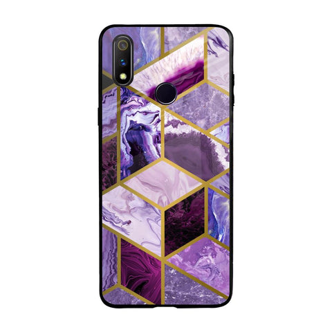 Purple Rhombus Marble Realme 3 Pro Glass Back Cover Online