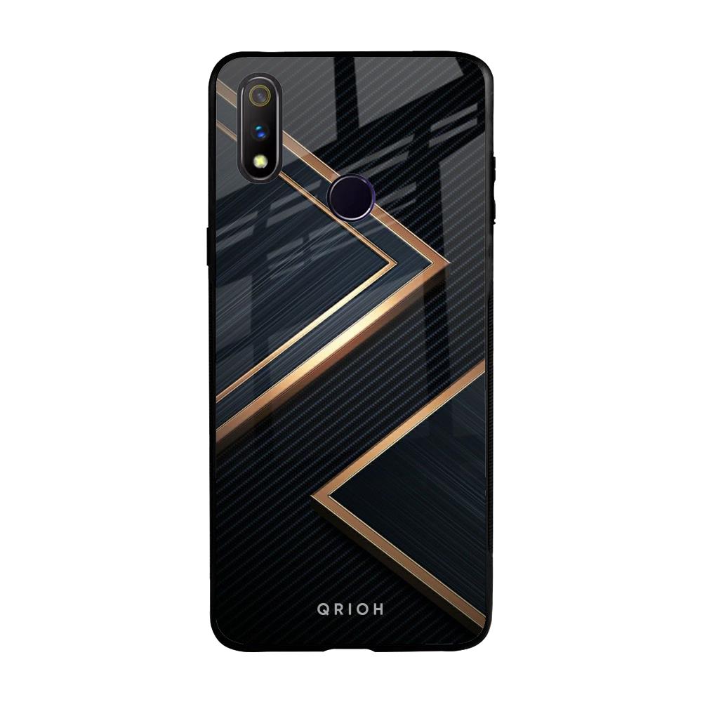 Sleek Golden & Navy Realme 3 Pro Glass Back Cover Online
