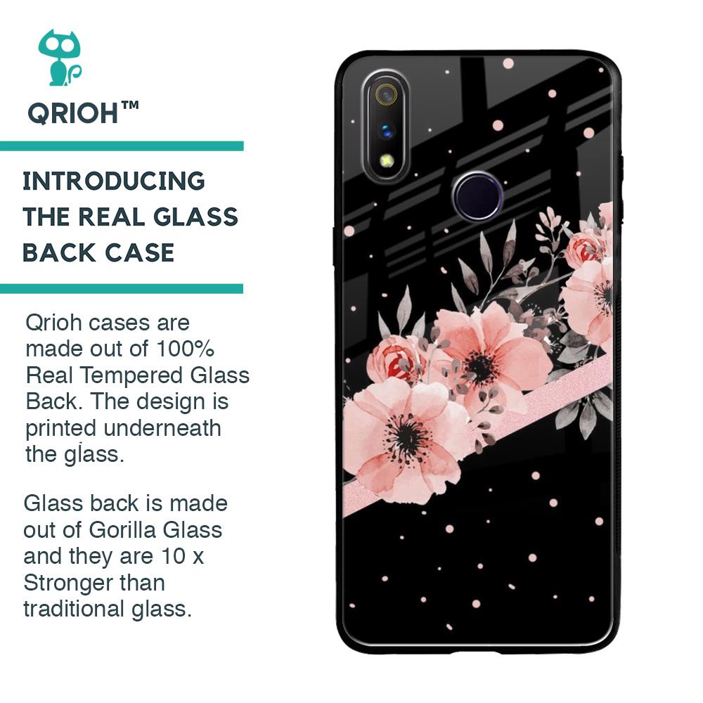 Floral Black Band Glass Case For Realme 3 Pro