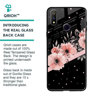 Floral Black Band Glass Case For Realme 3 Pro