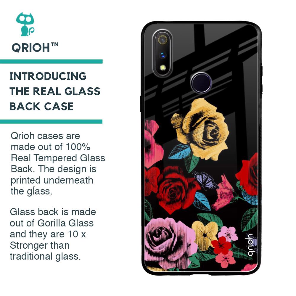 Floral Decorative Glass Case For Realme 3 Pro