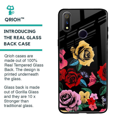Floral Decorative Glass Case For Realme 3 Pro