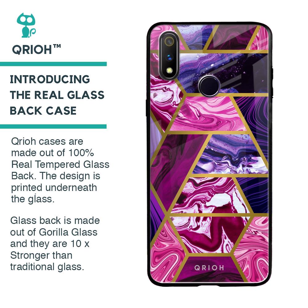 Electroplated Geometric Marble Glass Case for Realme 3 Pro
