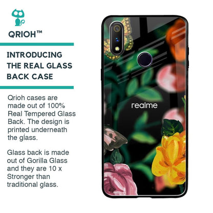 Flowers & Butterfly Glass Case for Realme 3 Pro