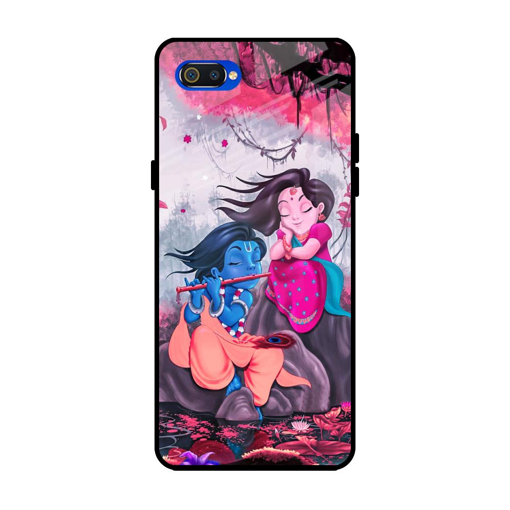 Radha Krishna Art Realme C2 Glass Back Cover Online