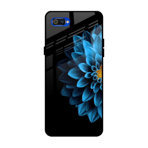 Half Blue Flower Realme C2 Glass Back Cover Online