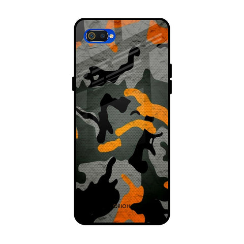 Camouflage Orange Realme C2 Glass Back Cover Online