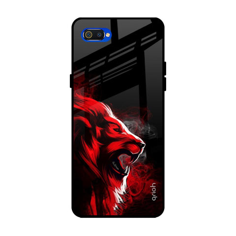 Red Angry Lion Realme C2 Glass Back Cover Online