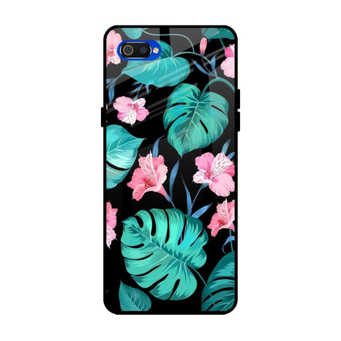 Tropical Leaves & Pink Flowers Realme C2 Glass Back Cover Online