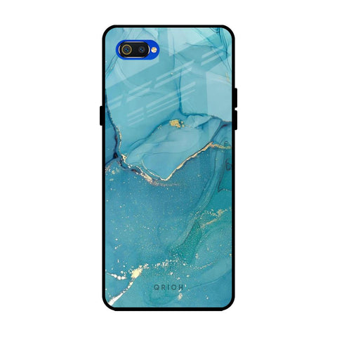 Blue Golden Glitter Realme C2 Glass Back Cover Online