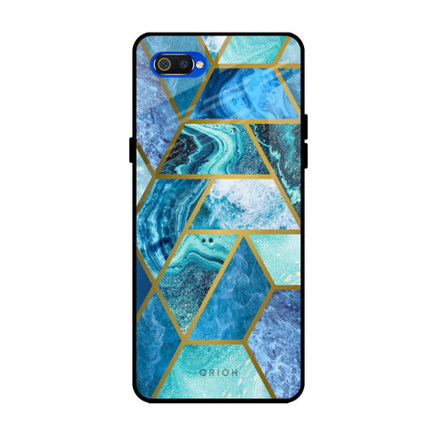 Turquoise Geometrical Marble Realme C2 Glass Back Cover Online