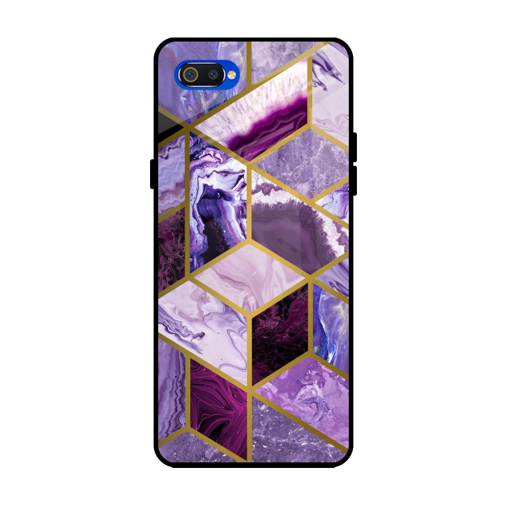 Purple Rhombus Marble Realme C2 Glass Back Cover Online