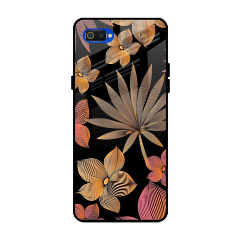Lines Pattern Flowers Realme C2 Glass Back Cover Online