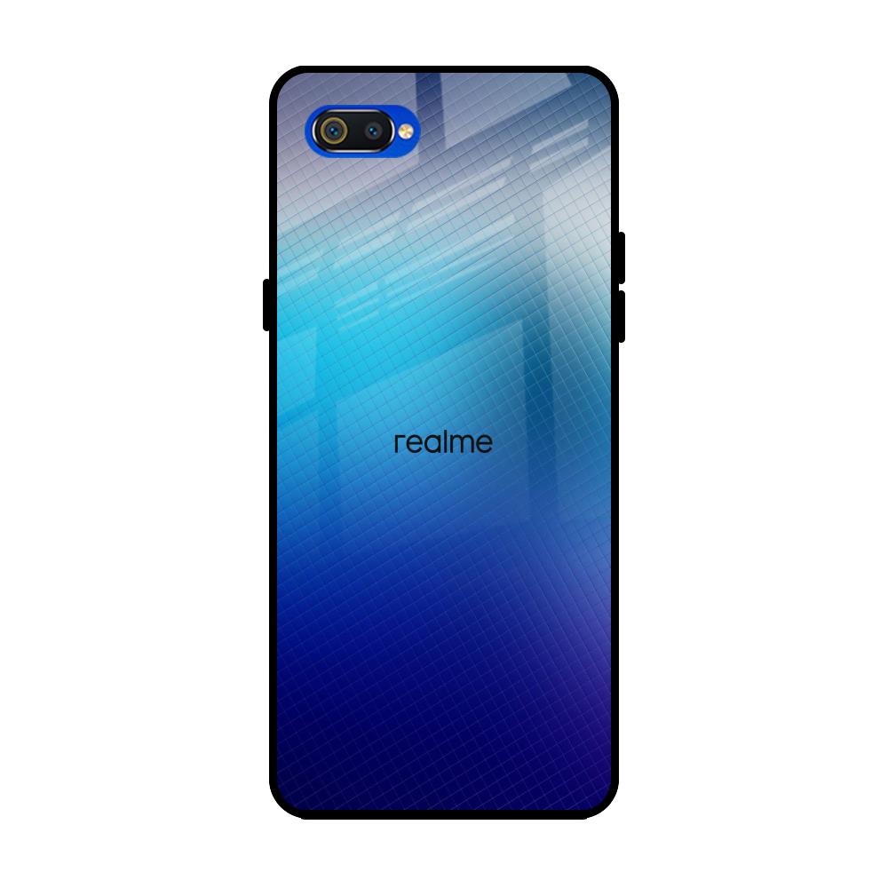 Blue Rhombus Pattern Realme C2 Glass Back Cover Online