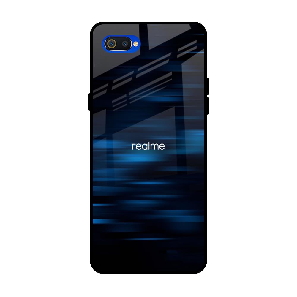 Blue Rough Abstract Realme C2 Glass Back Cover Online