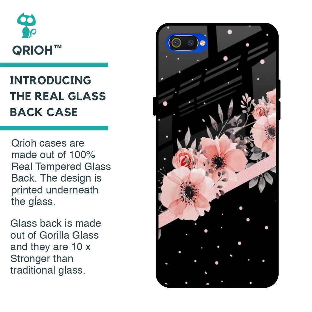 Floral Black Band Glass Case For Realme C2