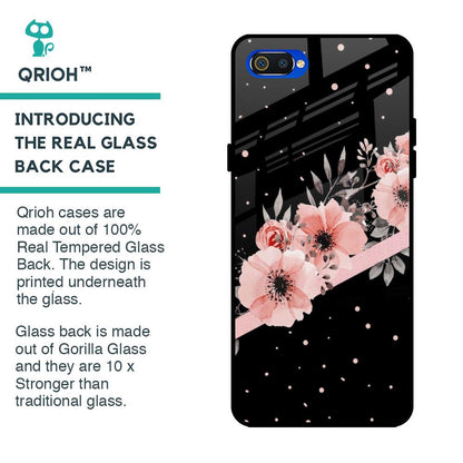 Floral Black Band Glass Case For Realme C2