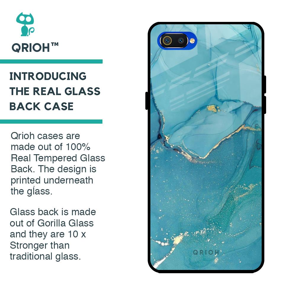 Blue Golden Glitter Glass Case for Realme C2