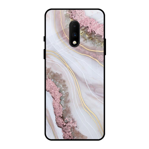 Pink & Gold Gllitter Marble OnePlus 7 Glass Back Cover Online