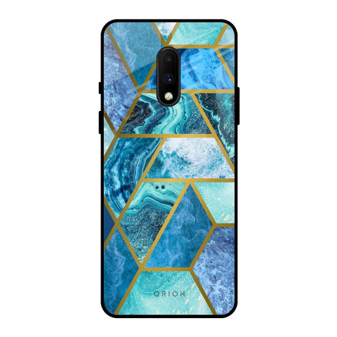 Turquoise Geometrical Marble OnePlus 7 Glass Back Cover Online