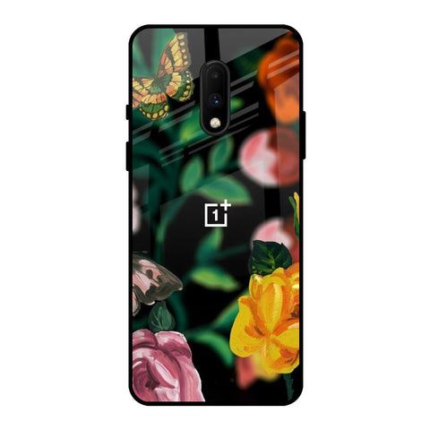 Flowers & Butterfly OnePlus 7 Glass Back Cover Online