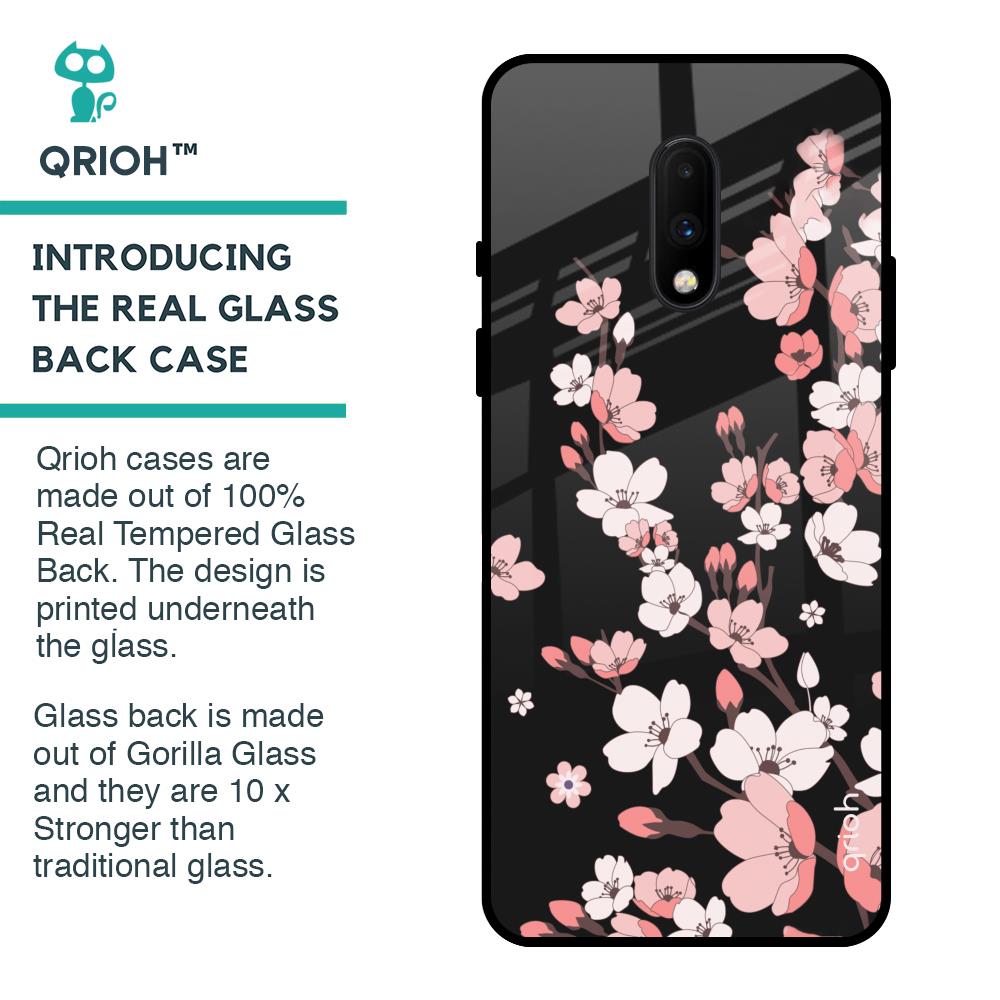 Black Cherry Blossom Glass Case for OnePlus 7