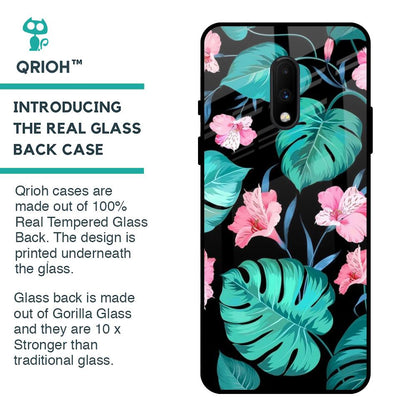 Tropical Leaves & Pink Flowers Glass case for OnePlus 7