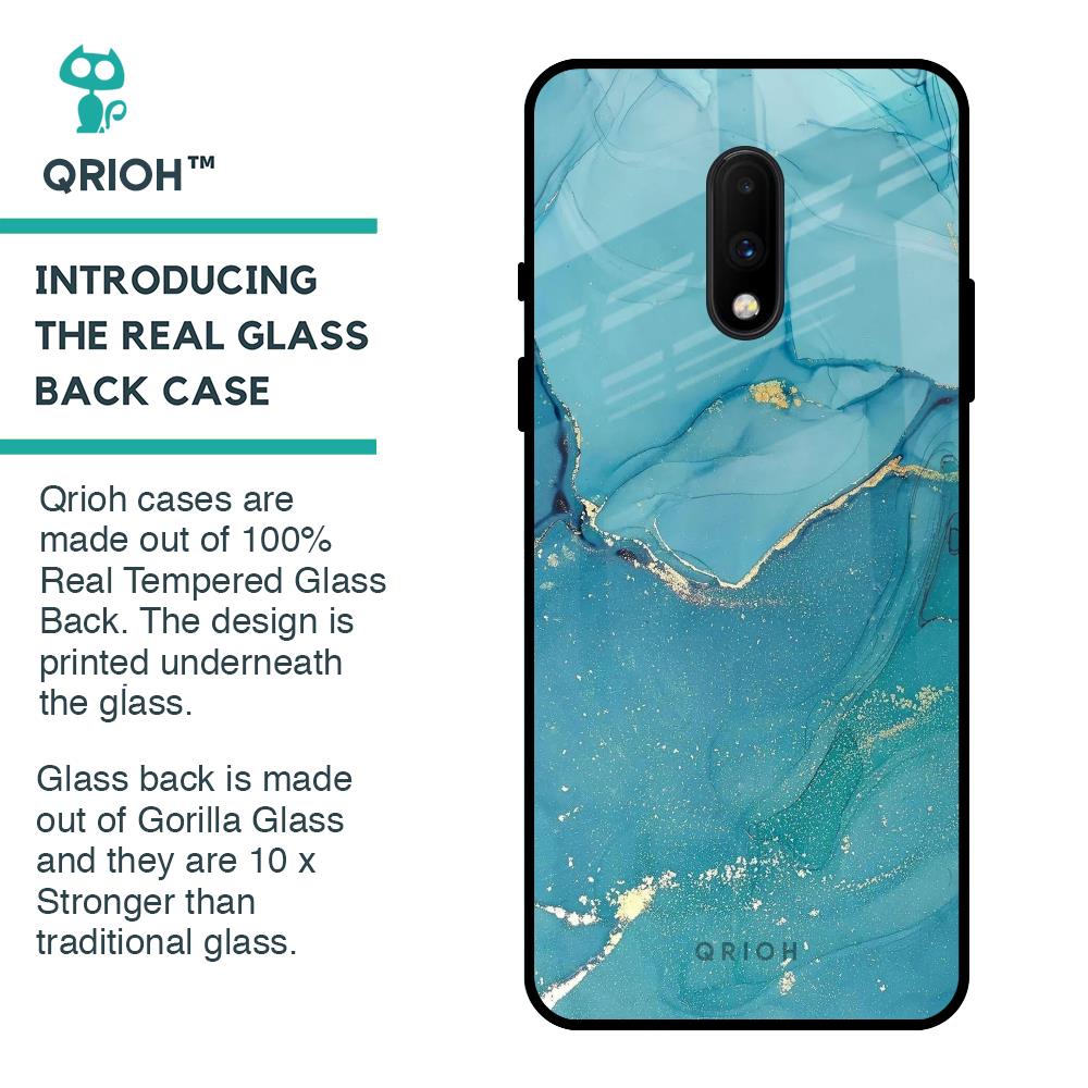 Blue Golden Glitter Glass Case for OnePlus 7
