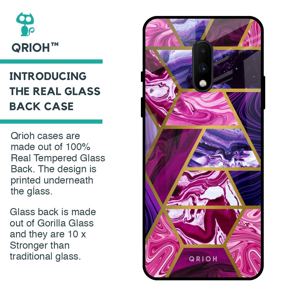 Electroplated Geometric Marble Glass Case for OnePlus 7