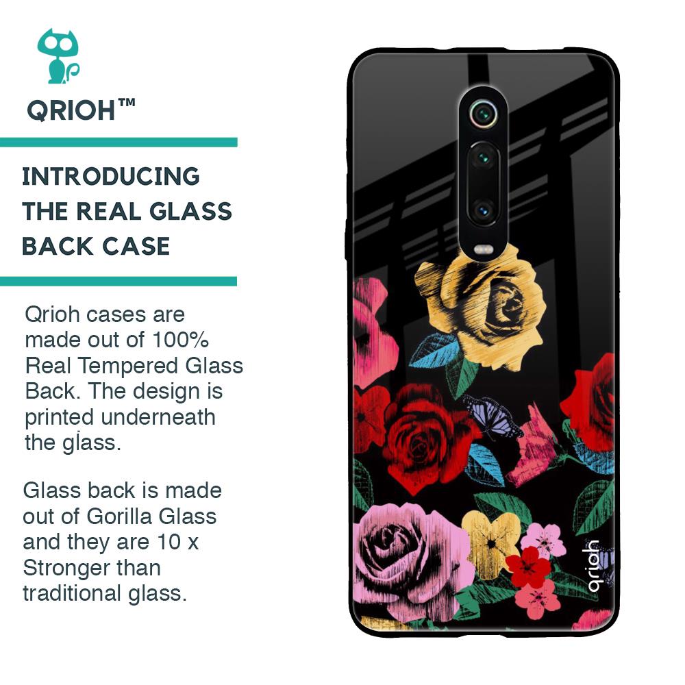 Floral Decorative Glass Case For Xiaomi Redmi K20