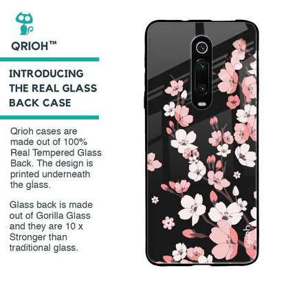 Black Cherry Blossom Glass Case for Xiaomi Redmi K20