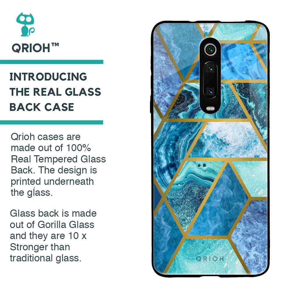 Turquoise Geometrical Marble Glass Case for Xiaomi Redmi K20
