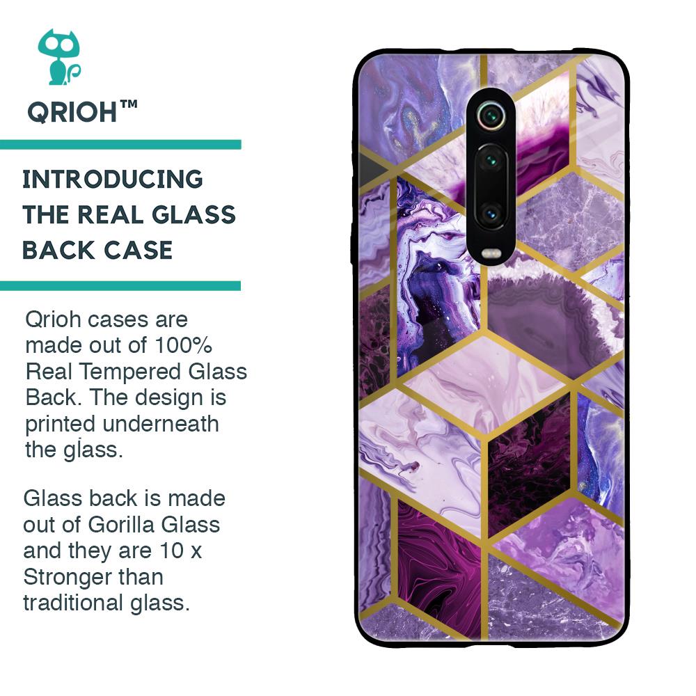 Purple Rhombus Marble Glass Case for Xiaomi Redmi K20