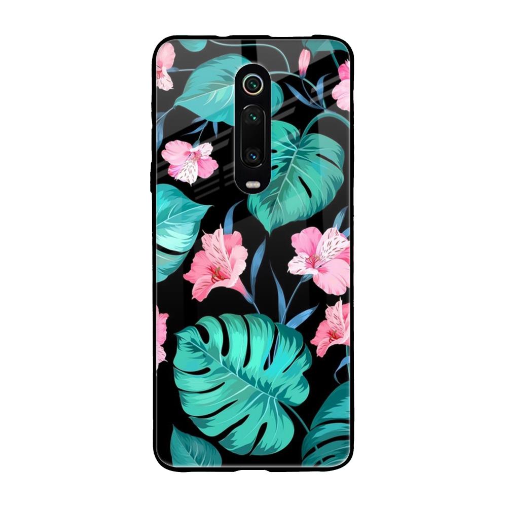 Tropical Leaves & Pink Flowers Xiaomi Redmi K20 Pro Glass Back Cover Online