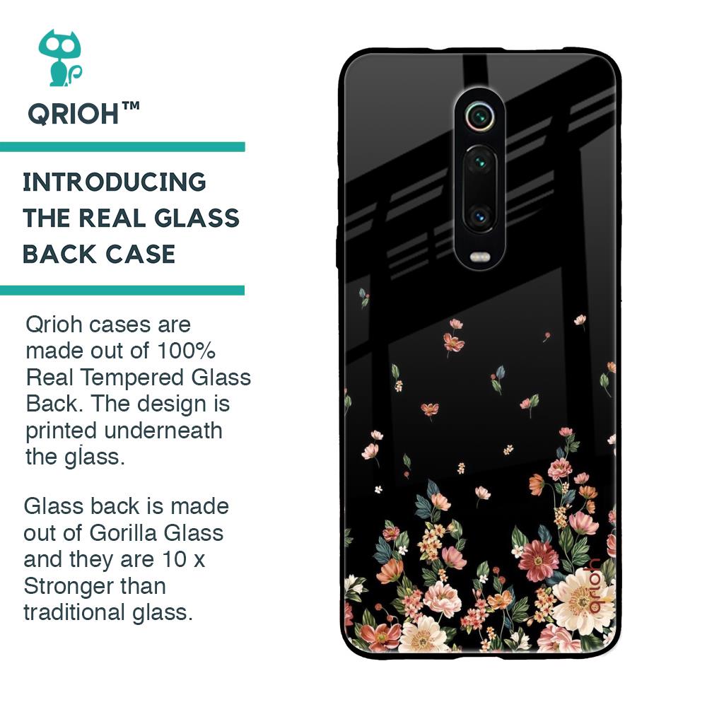 Floating Floral Print Glass Case for Xiaomi Redmi K20 Pro